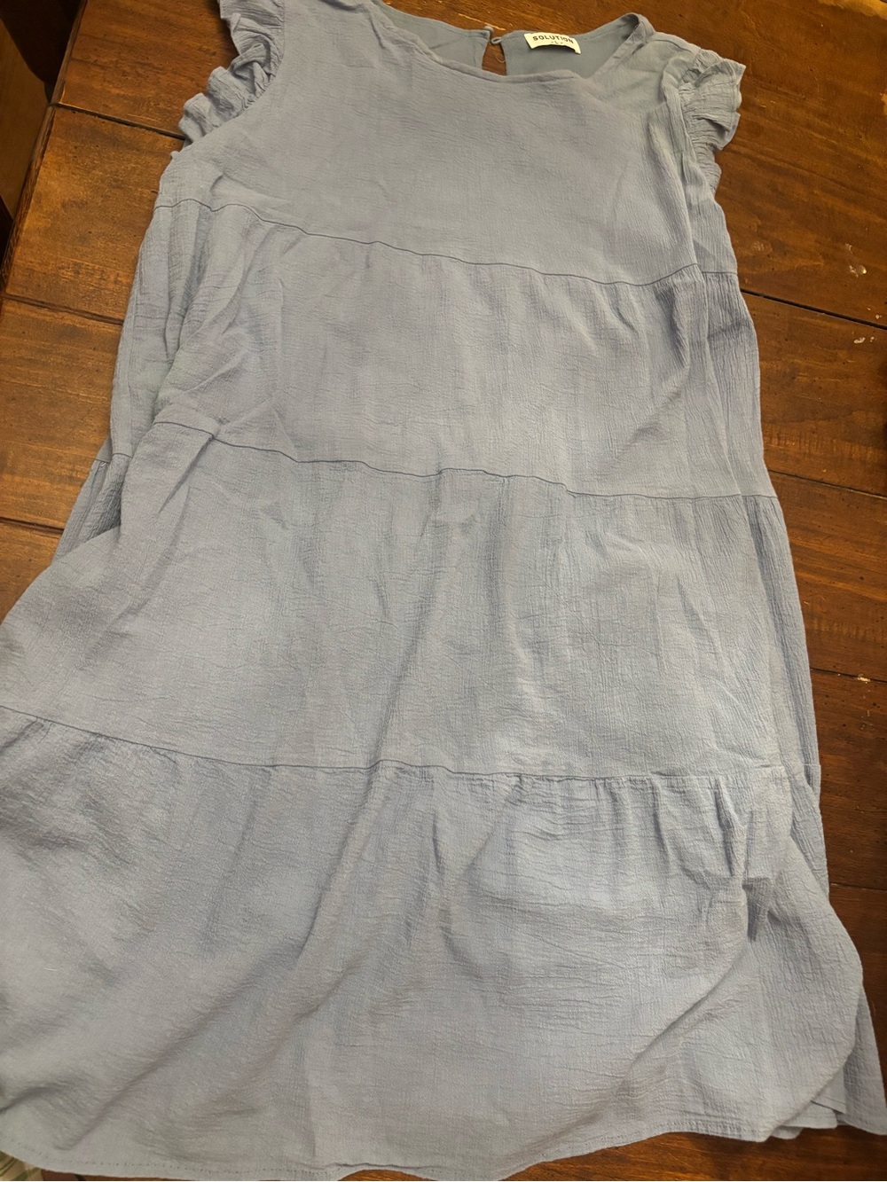 Light Blue Tiered Midi Dress with Ruffle Sleeves